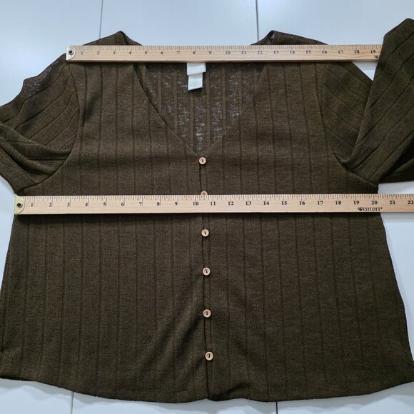 H&M Top Womens L Brown Sheer SS Button Up Knit Ribbed Cropped Relaxed Whimsigoth - Picture 4 of 15